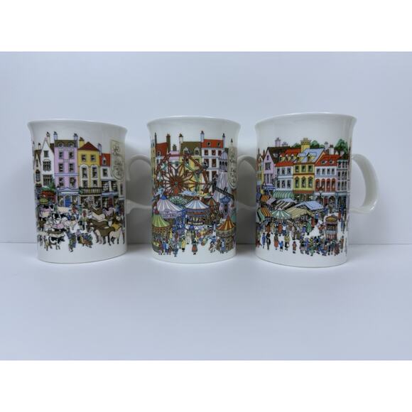 Market Day Set Of 3 Dunoon Fine China Mugs Designed By Sue Scullard - Picture 1 of 16